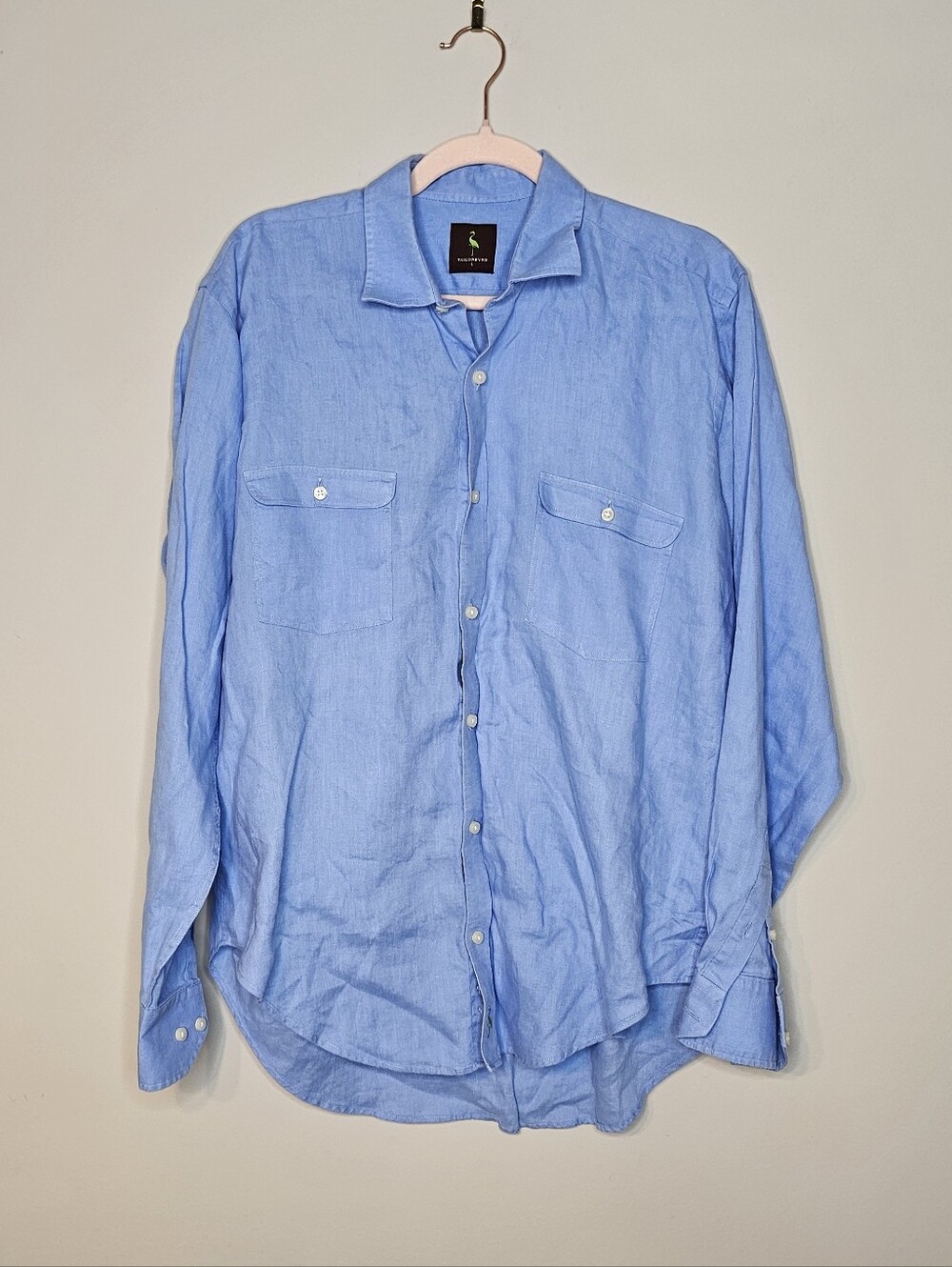 Tailorbyrd 100% Linen Button Front Shirt Long Sleeve Blue Size Large